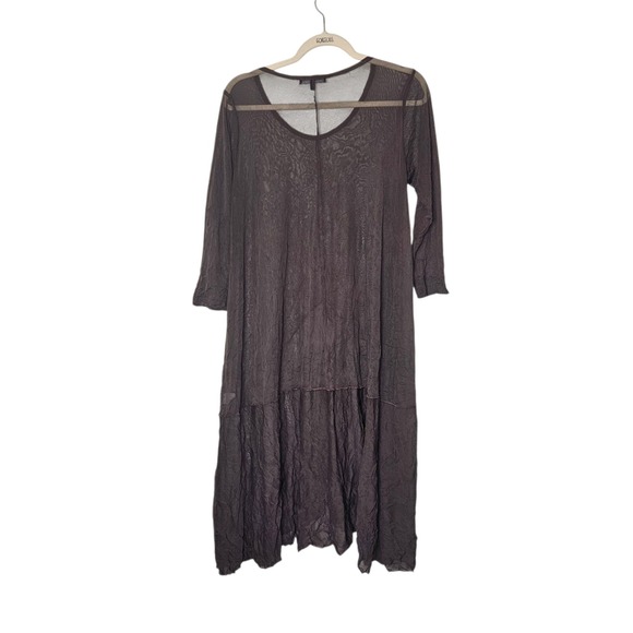 Comfy USA Maxi Dress M Chocolate Brown Sheer Mesh Tiered Boho Distressed Western - Picture 1 of 9